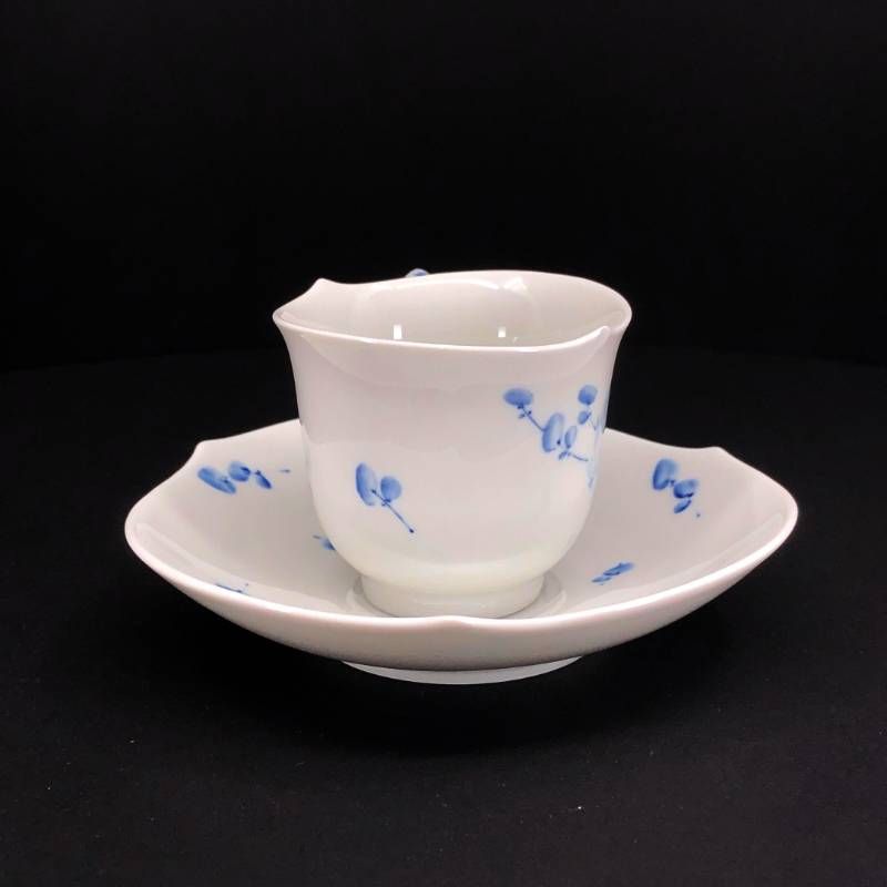 【訳あり・売り切り・美品】MEISSEN マイセン／青い花 モカ カップ＆ソーサー／陶器／ホワイト・ブルー