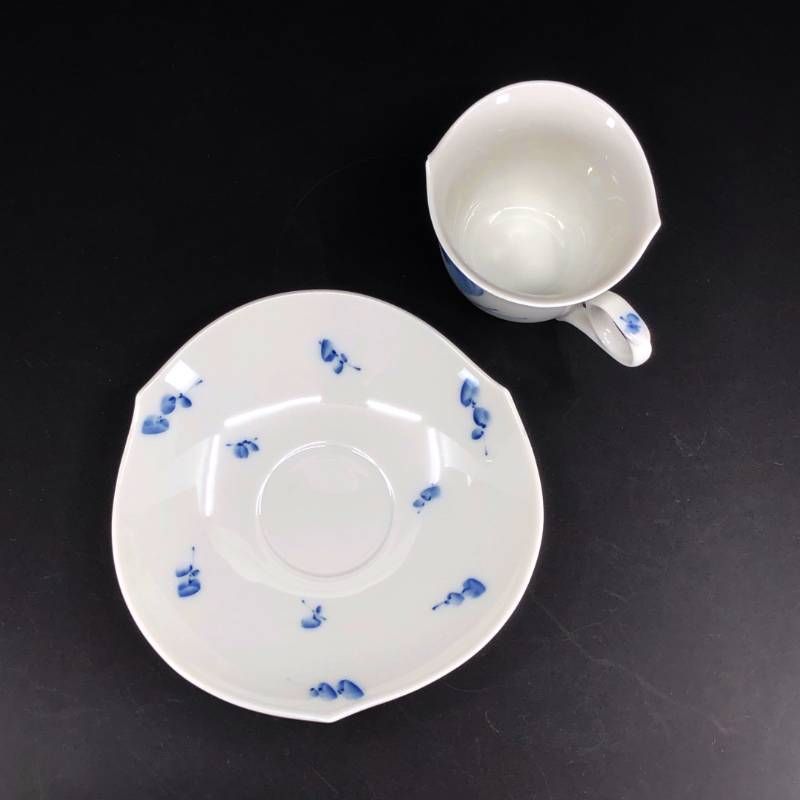 【訳あり・売り切り・美品】MEISSEN マイセン／青い花 モカ カップ＆ソーサー／陶器／ホワイト・ブルー