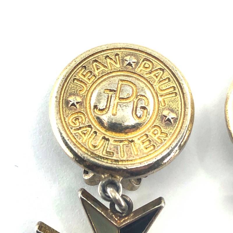 【希少】JeanPaul GAULTIER ジャンポールゴルチエ／JPG エンブレム マルタ十字 クロス イヤリング／メタル・エナメル／ゴールド・グリーン