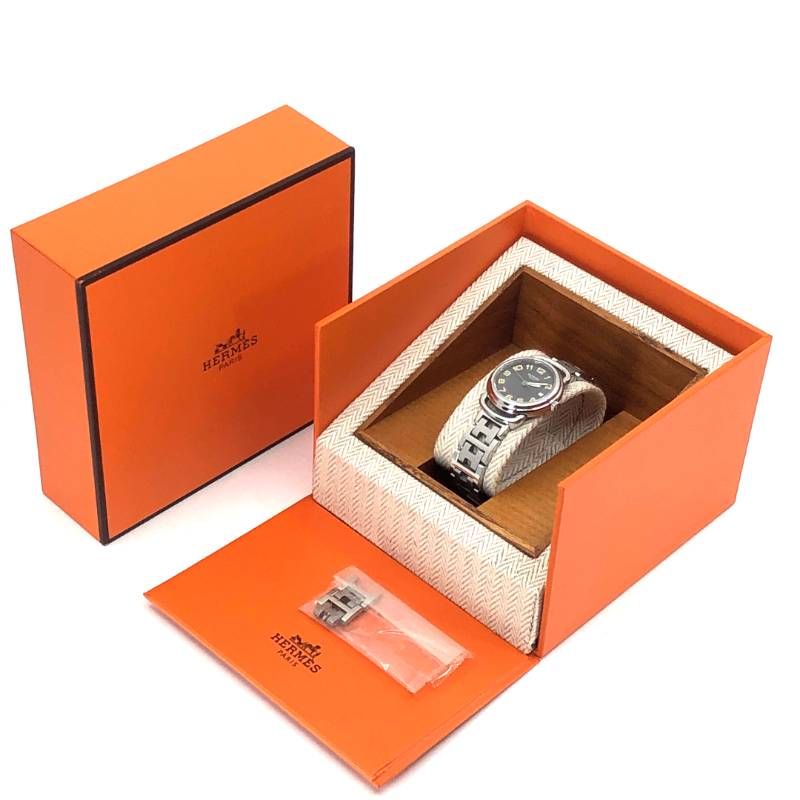 【美品・電池交換済み・ケース・コマ付き】HERMES エルメス／プルマン PU2.210／クォーツ／ステンレス／ブラック・シルバー