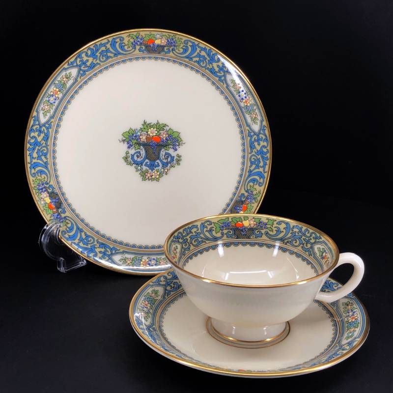 【美品】LENOX レノックス／オータム カップ＆ソーサー・デザートプレート セット 金彩／陶器／ベージュ・マルチカラー・ゴールド
