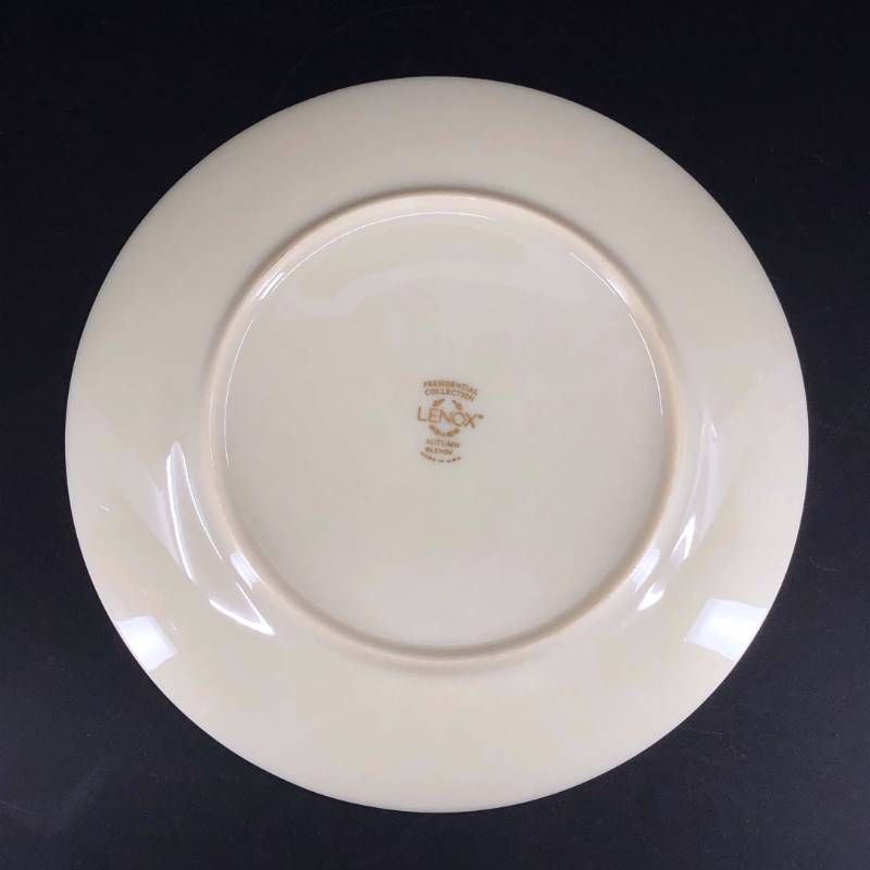 【美品】LENOX レノックス／オータム カップ＆ソーサー・デザートプレート セット 金彩／陶器／ベージュ・マルチカラー・ゴールド