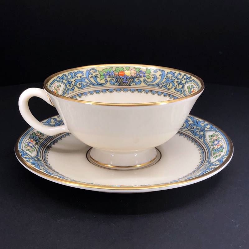 【美品】LENOX レノックス／オータム カップ＆ソーサー・デザートプレート セット 金彩／陶器／ベージュ・マルチカラー・ゴールド