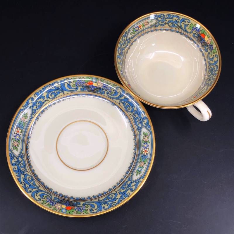 【美品】LENOX レノックス／オータム カップ＆ソーサー・デザートプレート セット 金彩／陶器／ベージュ・マルチカラー・ゴールド