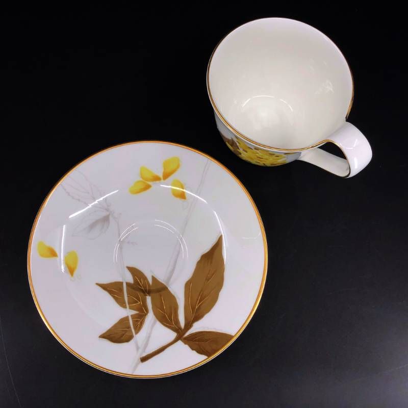 Royal Copenhagen ロイヤルコペンハーゲン／ハイハンドル ペア カップ＆ソーサー 2客／陶器／ホワイト・マルチカラー