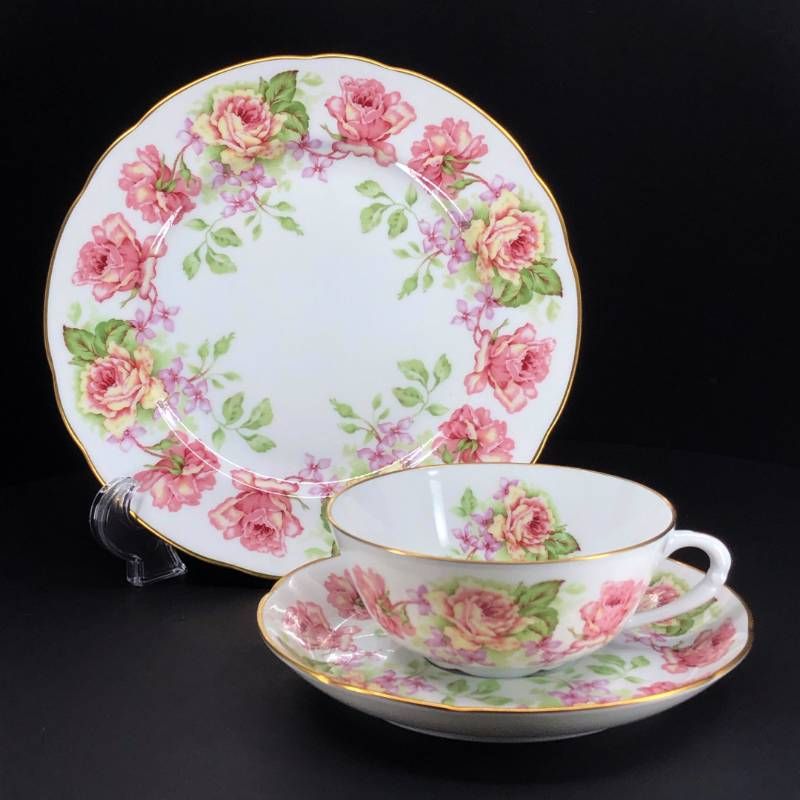 【美品】BERNARDAUD LIMOGES ベルナルドリモージュ／アンペラトリス ユージェニー カップ＆ソーサー・デザートプレート セット 金彩／陶器／ホワイト・ピンク・ゴールド