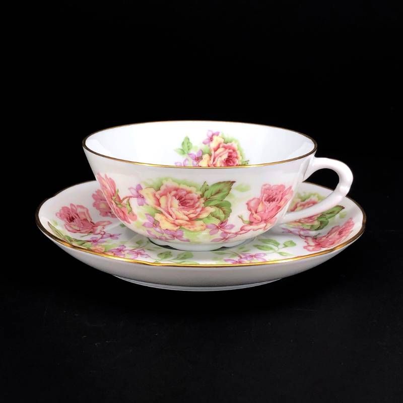 【美品】BERNARDAUD LIMOGES ベルナルドリモージュ／アンペラトリス ユージェニー カップ＆ソーサー・デザートプレート セット 金彩／陶器／ホワイト・ピンク・ゴールド