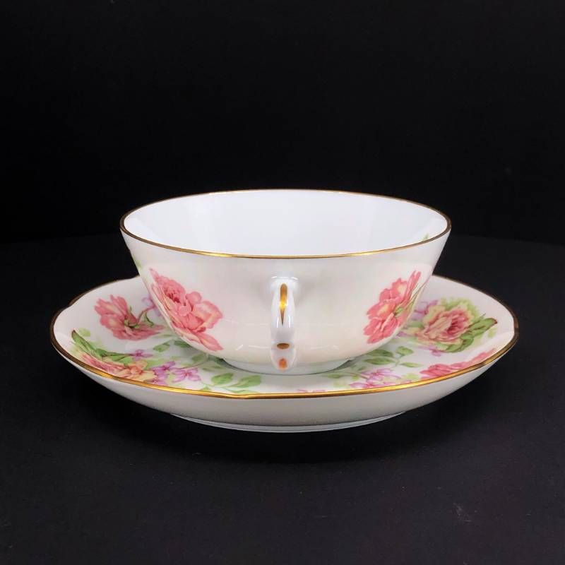 【美品】BERNARDAUD LIMOGES ベルナルドリモージュ／アンペラトリス ユージェニー カップ＆ソーサー・デザートプレート セット 金彩／陶器／ホワイト・ピンク・ゴールド