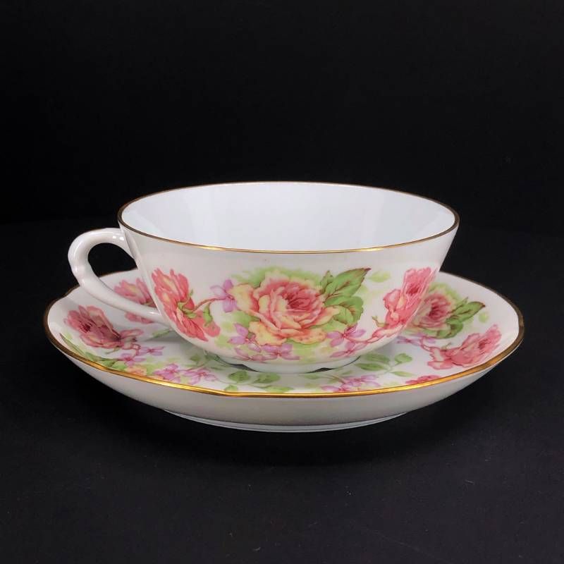 【美品】BERNARDAUD LIMOGES ベルナルドリモージュ／アンペラトリス ユージェニー カップ＆ソーサー・デザートプレート セット 金彩／陶器／ホワイト・ピンク・ゴールド