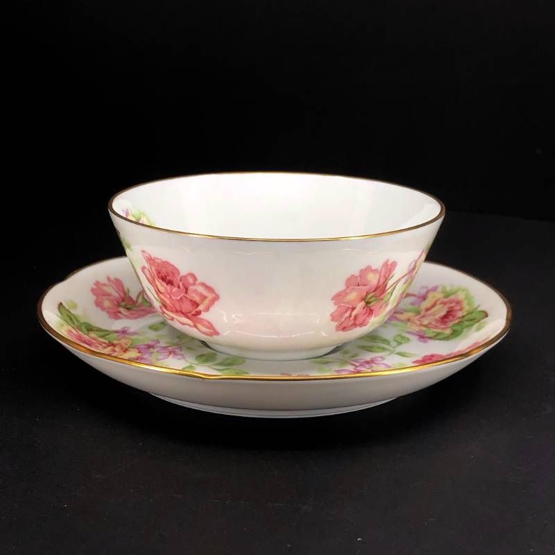 【美品】BERNARDAUD LIMOGES ベルナルドリモージュ／アンペラトリス ユージェニー カップ＆ソーサー・デザートプレート セット 金彩／陶器／ホワイト・ピンク・ゴールド