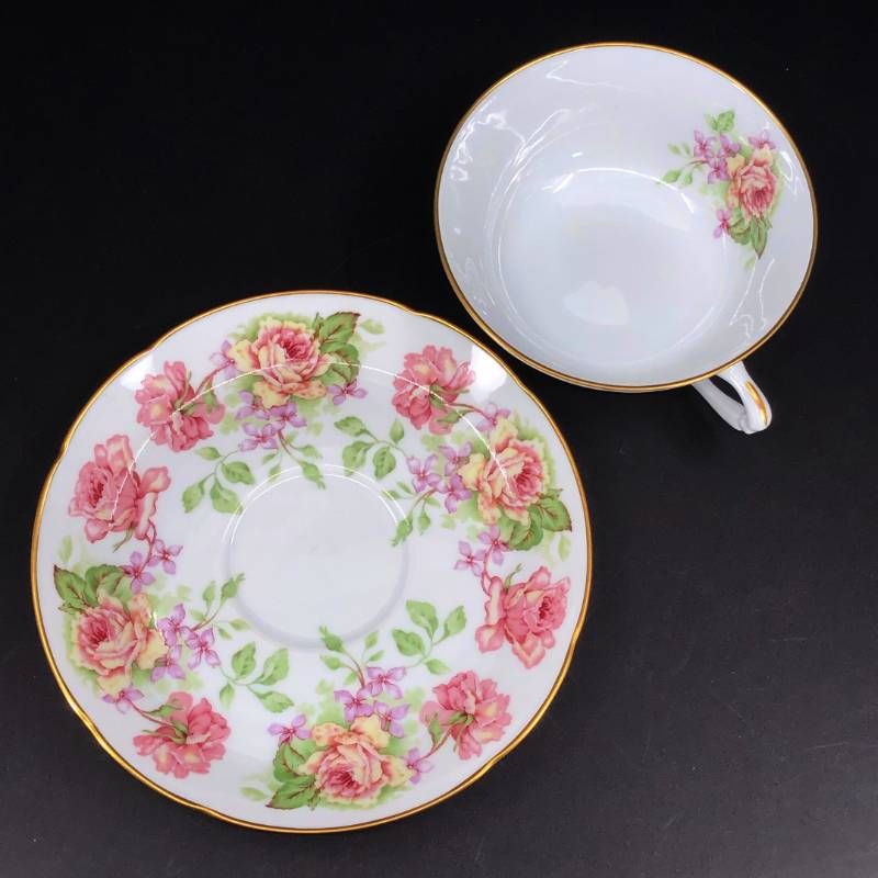 【美品】BERNARDAUD LIMOGES ベルナルドリモージュ／アンペラトリス ユージェニー カップ＆ソーサー・デザートプレート セット 金彩／陶器／ホワイト・ピンク・ゴールド