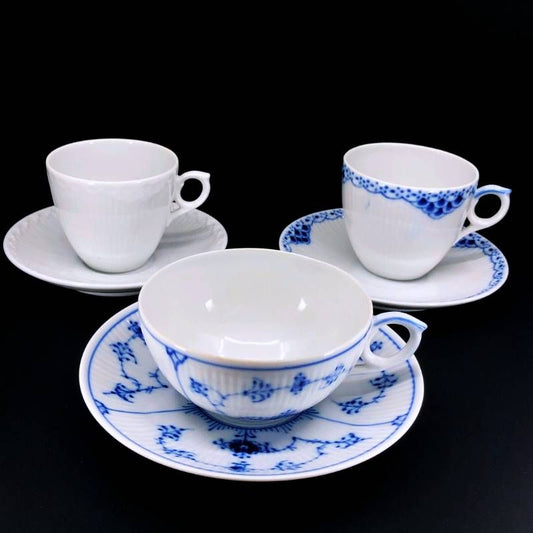【美品・3点セット】Royal Copenhagen ロイヤルコペンハーゲン／カップ＆ソーサー アソート 3点セット／陶器／ホワイト・ブルー