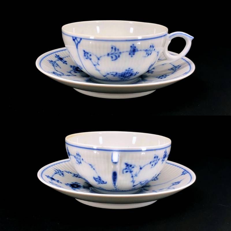 【美品・3点セット】Royal Copenhagen ロイヤルコペンハーゲン／カップ＆ソーサー アソート 3点セット／陶器／ホワイト・ブルー
