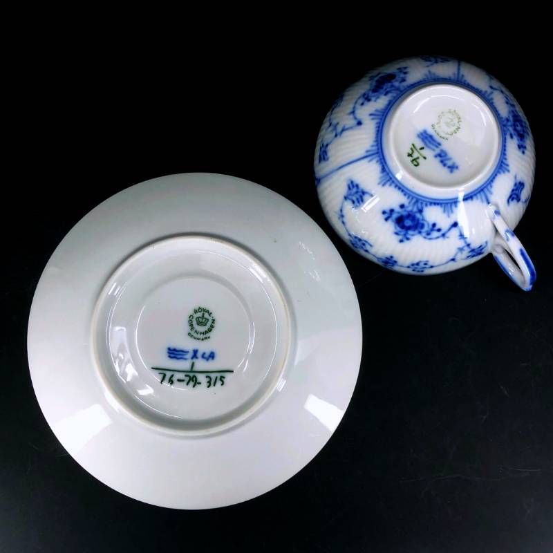 【美品・3点セット】Royal Copenhagen ロイヤルコペンハーゲン／カップ＆ソーサー アソート 3点セット／陶器／ホワイト・ブルー