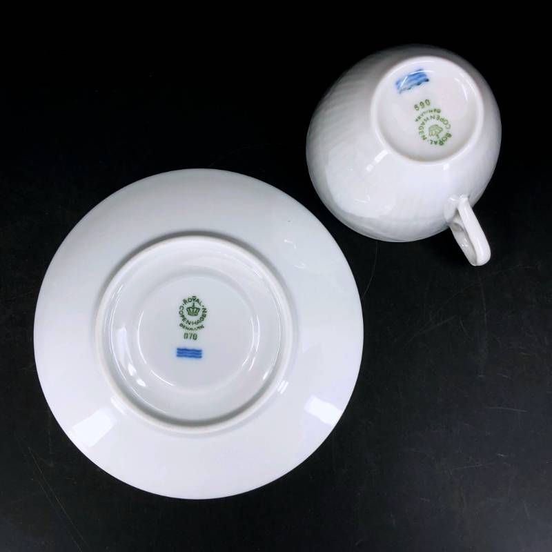 【美品・3点セット】Royal Copenhagen ロイヤルコペンハーゲン／カップ＆ソーサー アソート 3点セット／陶器／ホワイト・ブルー