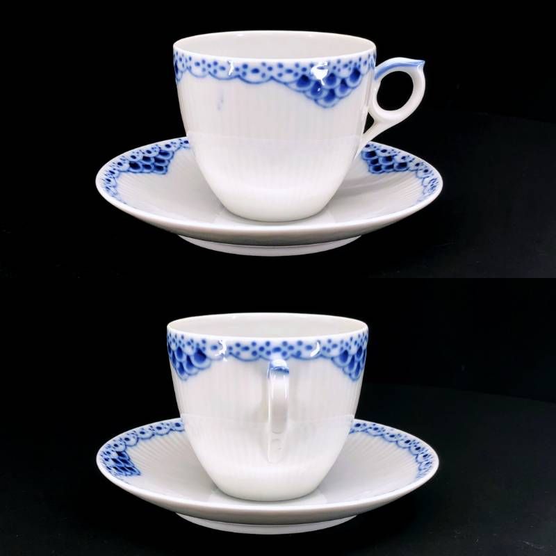 【美品・3点セット】Royal Copenhagen ロイヤルコペンハーゲン／カップ＆ソーサー アソート 3点セット／陶器／ホワイト・ブルー