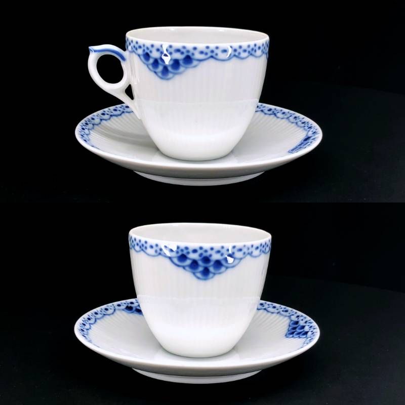 【美品・3点セット】Royal Copenhagen ロイヤルコペンハーゲン／カップ＆ソーサー アソート 3点セット／陶器／ホワイト・ブルー