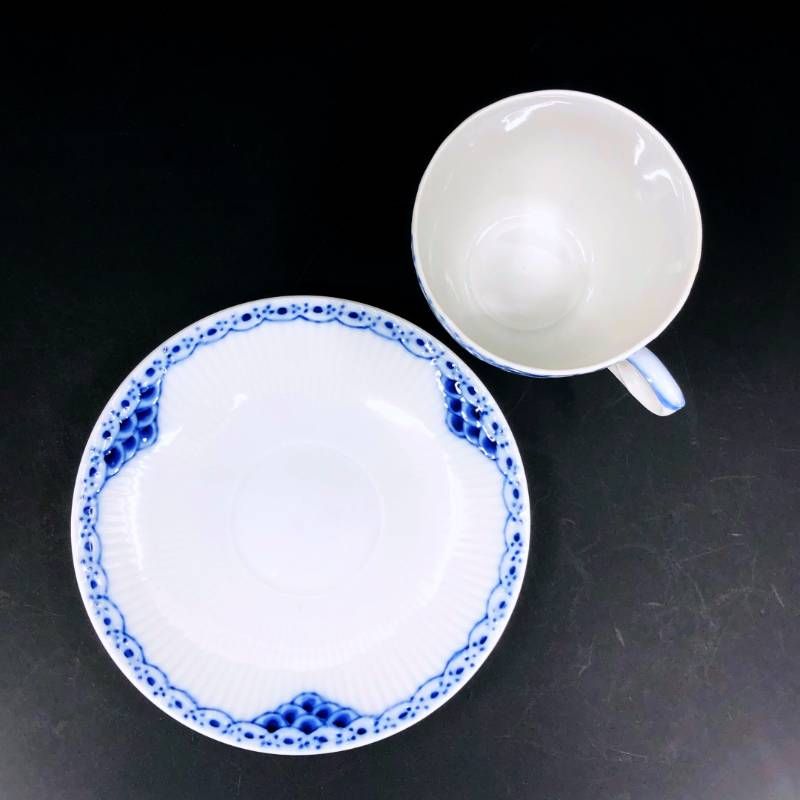 【美品・3点セット】Royal Copenhagen ロイヤルコペンハーゲン／カップ＆ソーサー アソート 3点セット／陶器／ホワイト・ブルー