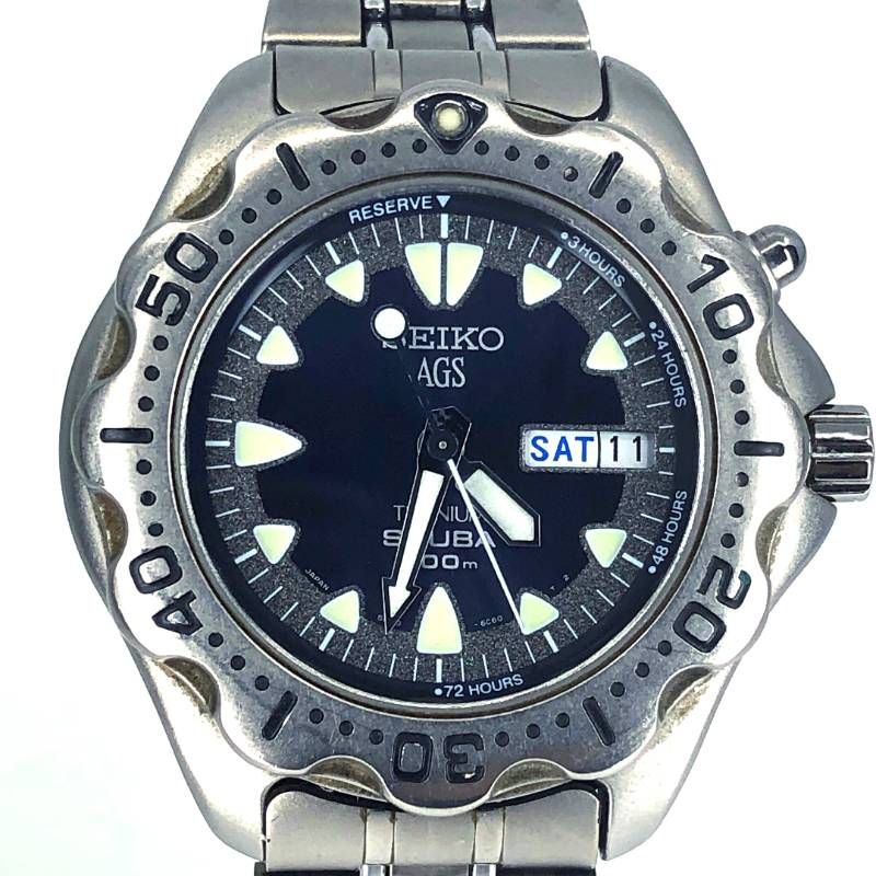 【ケース・取説・コマ付き】SEIKO セイコー／AGS（キネティック） スキューバ 200m 5M23-6B40／蓄電クォーツ／チタン／シルバー・ブラック