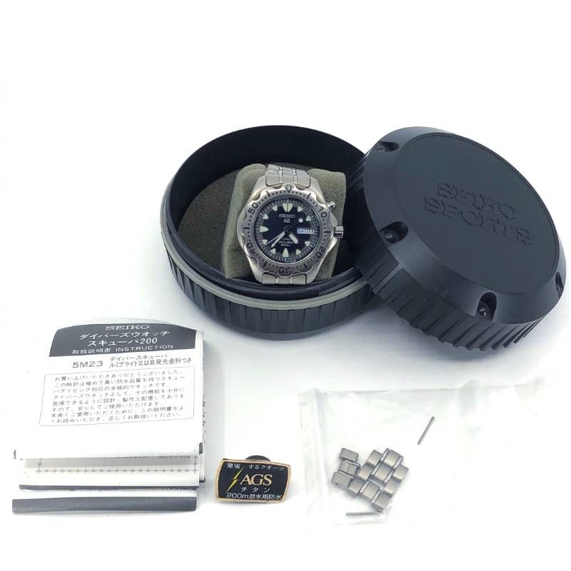 【ケース・取説・コマ付き】SEIKO セイコー／AGS（キネティック） スキューバ 200m 5M23-6B40／蓄電クォーツ／チタン／シルバー・ブラック