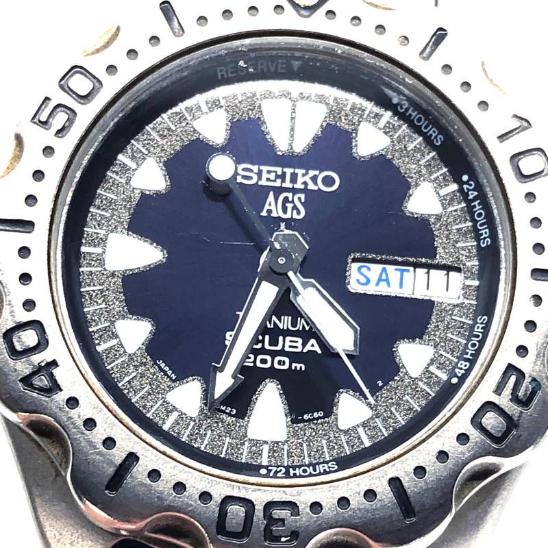 【ケース・取説・コマ付き】SEIKO セイコー／AGS（キネティック） スキューバ 200m 5M23-6B40／蓄電クォーツ／チタン／シルバー・ブラック