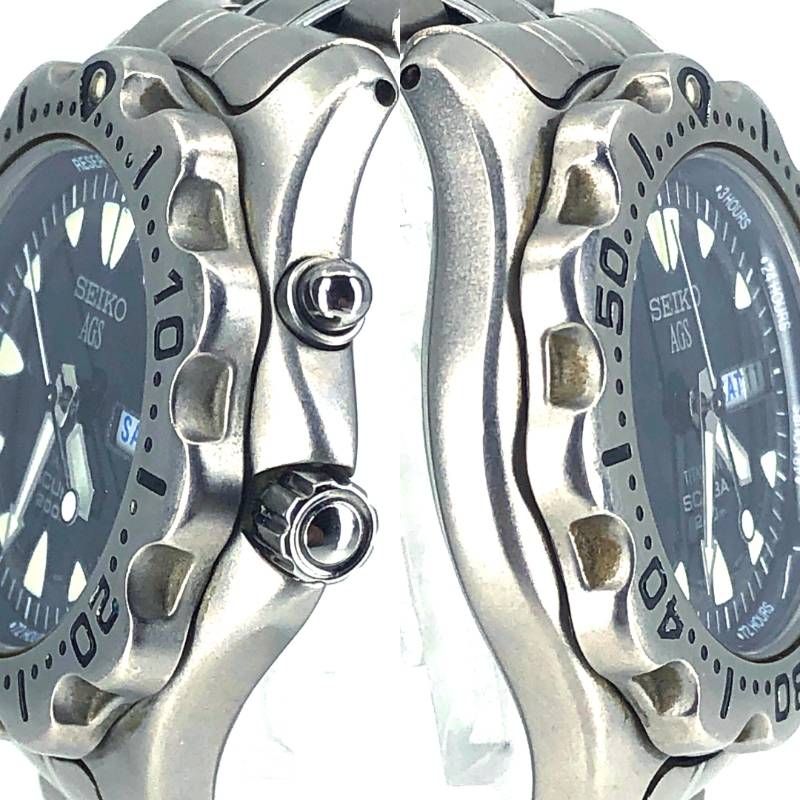 【ケース・取説・コマ付き】SEIKO セイコー／AGS（キネティック） スキューバ 200m 5M23-6B40／蓄電クォーツ／チタン／シルバー・ブラック