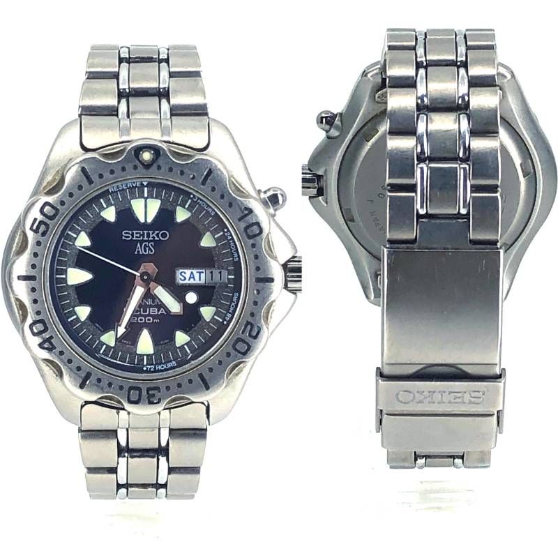 【ケース・取説・コマ付き】SEIKO セイコー／AGS（キネティック） スキューバ 200m 5M23-6B40／蓄電クォーツ／チタン／シルバー・ブラック