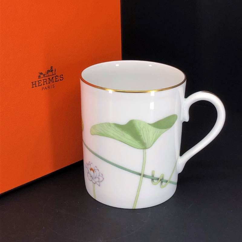 【美品・箱付き】HERMES エルメス／ナイルの庭 マグカップ／陶器／ホワイト・グリーン
