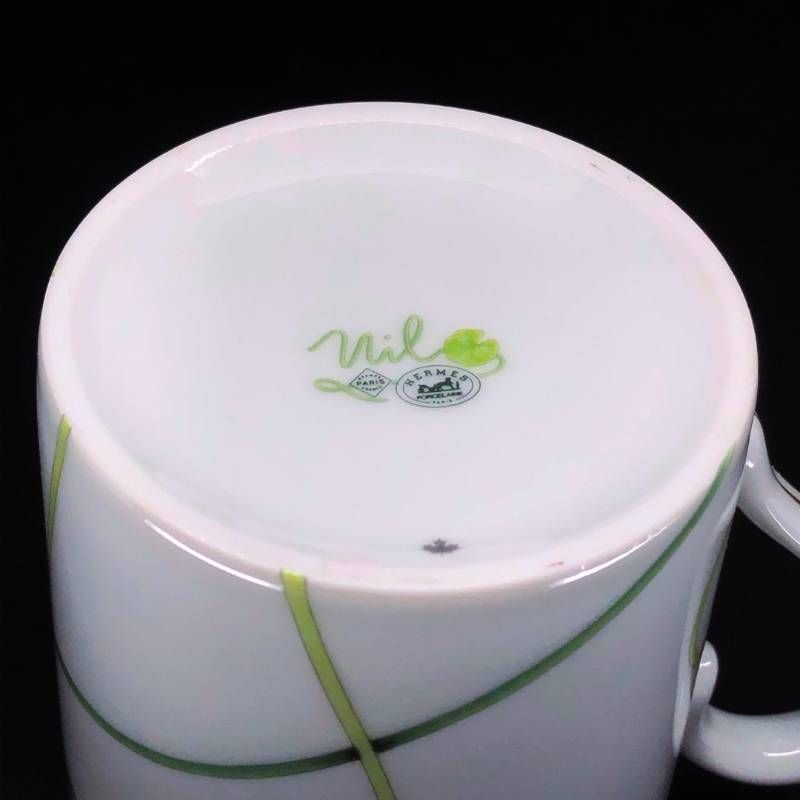 【美品・箱付き】HERMES エルメス／ナイルの庭 マグカップ／陶器／ホワイト・グリーン