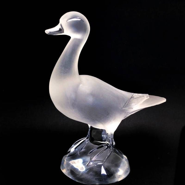 【美品】Lalique ラリック／ラージサイズ アヒル ダック バード 鳥 オブジェ 置物 フィギュリン／25cm／クリスタルグラス／乳白色 クリア