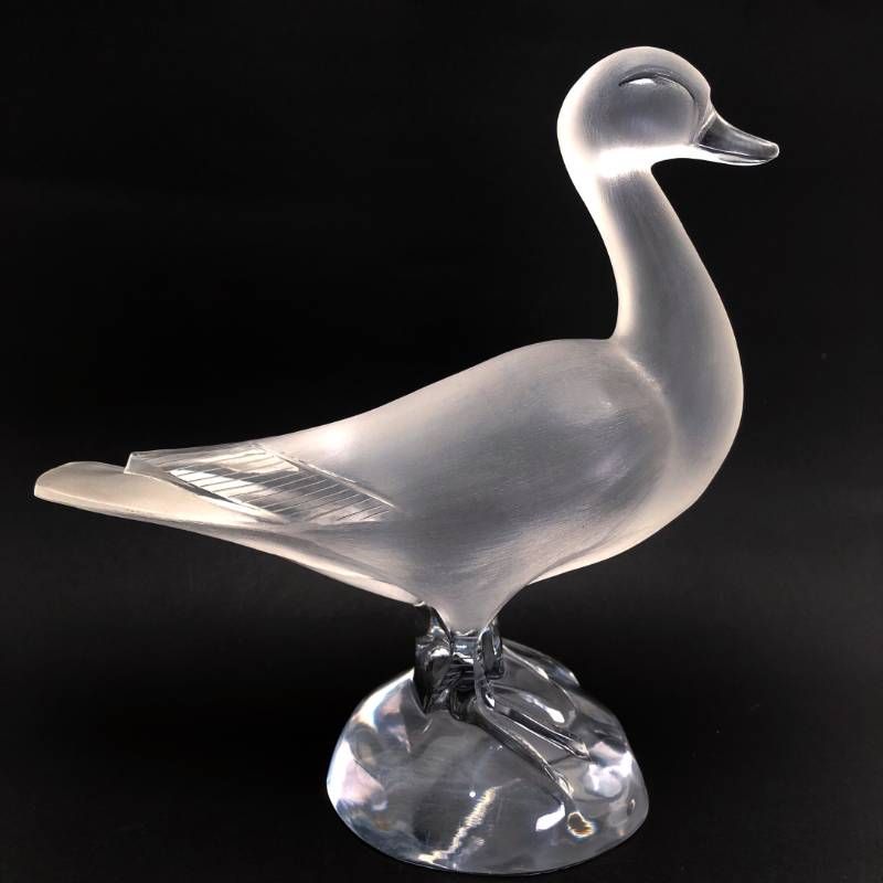 【美品】Lalique ラリック／ラージサイズ アヒル ダック バード 鳥 オブジェ 置物 フィギュリン／25cm／クリスタルグラス／乳白色 クリア