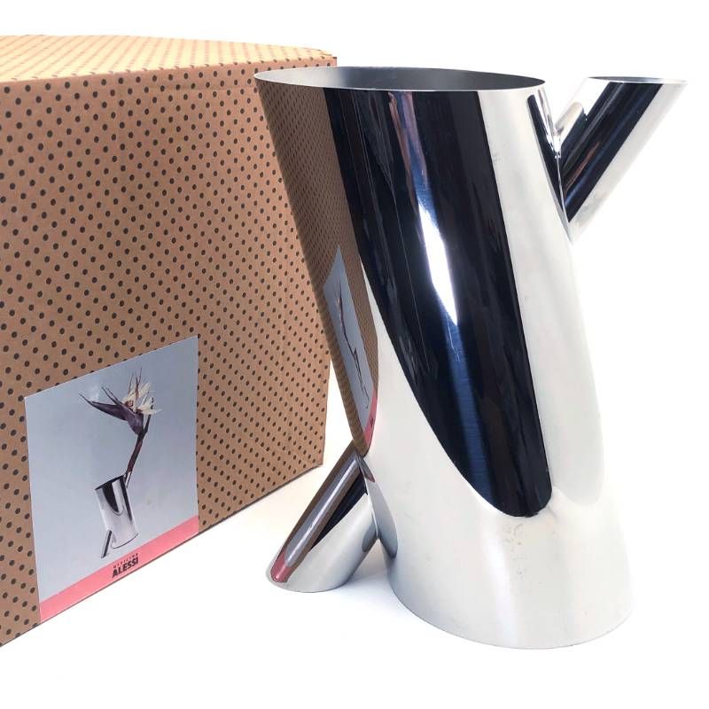 【廃盤・希少・美品】ALESSI アレッシィ／TRONCO フラワーベース マリオ・ボッタ デザイン／28.5cm／ステンレス／シルバー