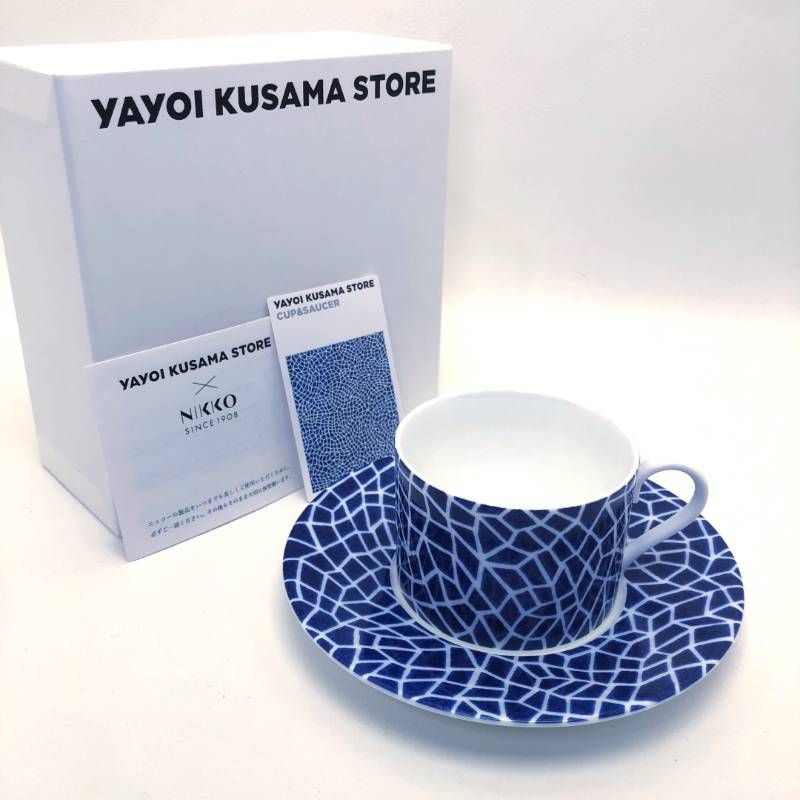 【未使用・箱付き】草間彌生 NIKKO／カップ＆ソーサー ブルーネッツ／陶器／ブルー・ホワイト