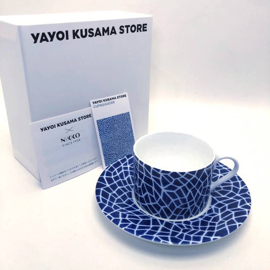 【未使用・箱付き】草間彌生 NIKKO／カップ＆ソーサー ブルーネッツ／陶器／ブルー・ホワイト