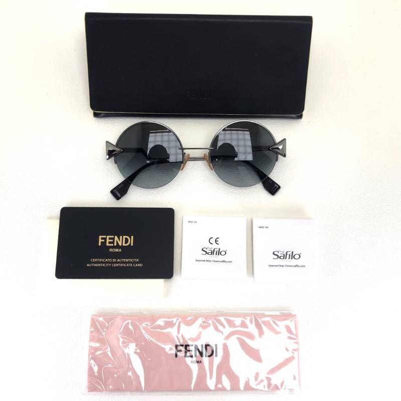 【美品・ケース付き】FENDI フェンディ／サングラス FF 0243/S／メタル・アセテート／51□21 140／スモーキーグリーン・シルバー・ブラック