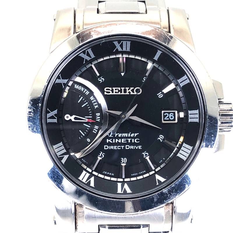 SEIKO セイコー／プルミエ キネティック ダイレクトドライブ 5D22-0AD0／オートクォーツ／SS／シルバー・ブラック