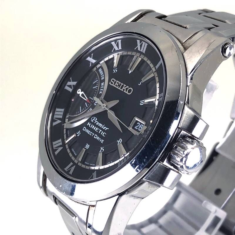 SEIKO セイコー／プルミエ キネティック ダイレクトドライブ 5D22-0AD0／オートクォーツ／SS／シルバー・ブラック