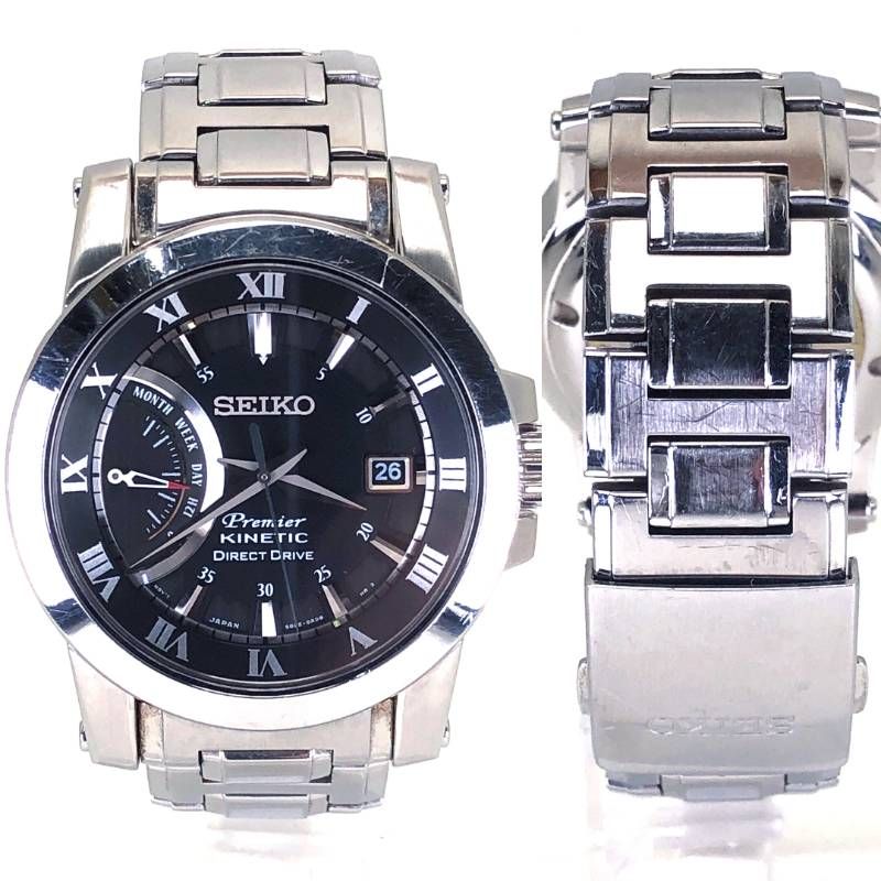 SEIKO セイコー／プルミエ キネティック ダイレクトドライブ 5D22-0AD0／オートクォーツ／SS／シルバー・ブラック