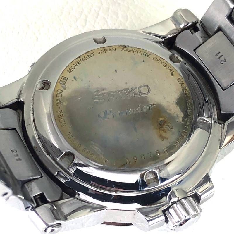 SEIKO セイコー／プルミエ キネティック ダイレクトドライブ 5D22-0AD0／オートクォーツ／SS／シルバー・ブラック