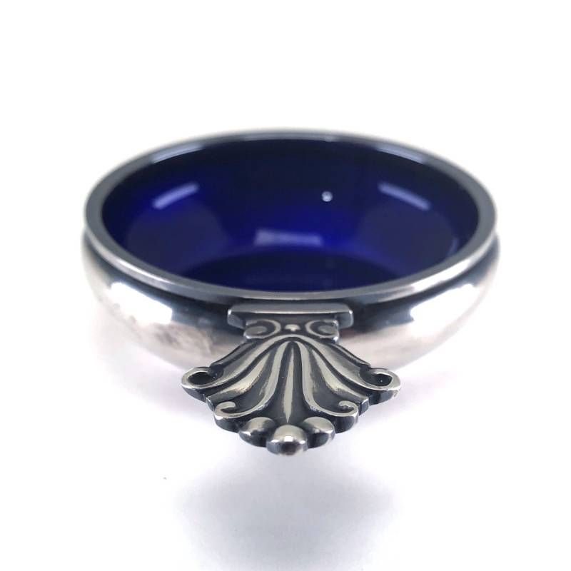 【美品】Georg Jensen ジョージジェンセン／ソルトセラー トレイ／SV925・コバルトガラス／シルバー・ブルー