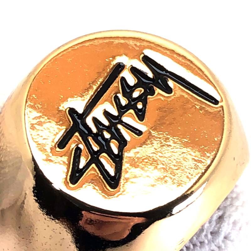 【美品・箱付き】STUSSY ステューシー／ストックロゴ リング 指輪／L/XL／メタル／ゴールド