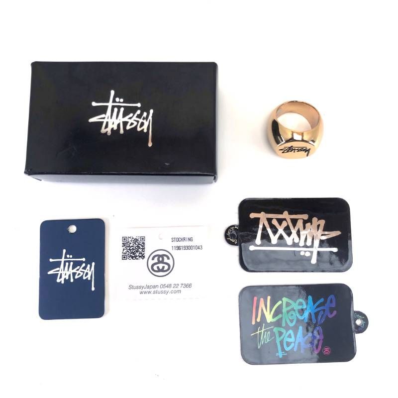 【美品・箱付き】STUSSY ステューシー／ストックロゴ リング 指輪／L/XL／メタル／ゴールド