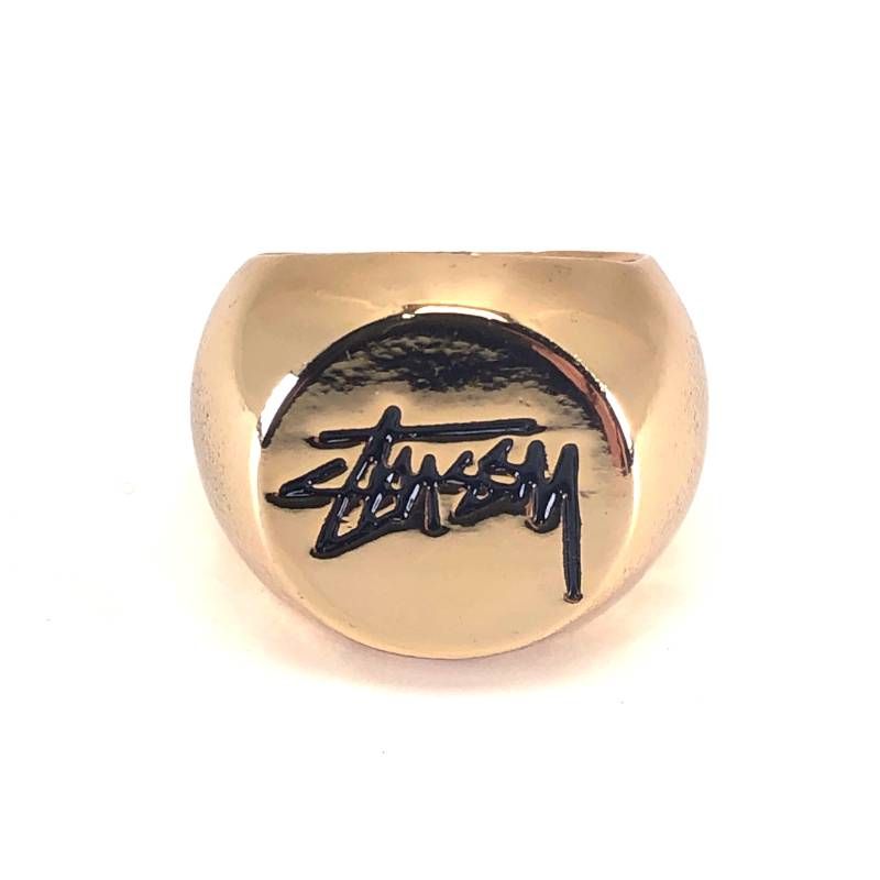 【美品・箱付き】STUSSY ステューシー／ストックロゴ リング 指輪／L/XL／メタル／ゴールド
