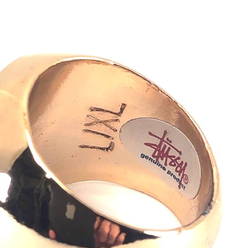 【美品・箱付き】STUSSY ステューシー／ストックロゴ リング 指輪／L/XL／メタル／ゴールド
