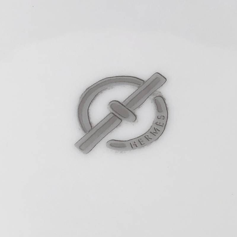 【美品】HERMES エルメス／シェーヌダンクル プラチナ アッシュトレイ 灰皿／陶器／ホワイト・シルバー
