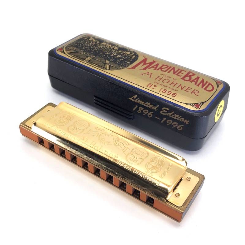 【美品・ケース付き】HOHNER ホーナー／クリスタルグラス／ハーモニカ マリンバンド Marine Band 100周年記念モデル No.1896／メタル・木／ゴールド・ブラック