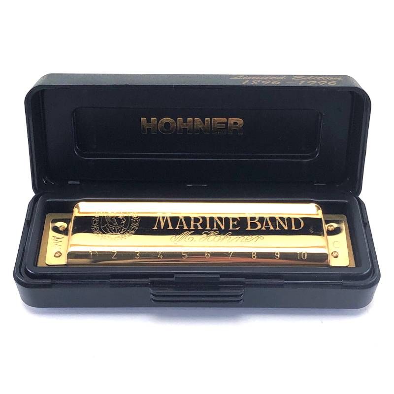【美品・ケース付き】HOHNER ホーナー／クリスタルグラス／ハーモニカ マリンバンド Marine Band 100周年記念モデル No.1896／メタル・木／ゴールド・ブラック