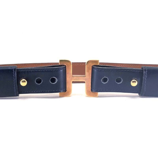【 希少・ヴィンテージ】HERMES エルメス／Hバックル ベルト／レザー／ゴールド・ブラック