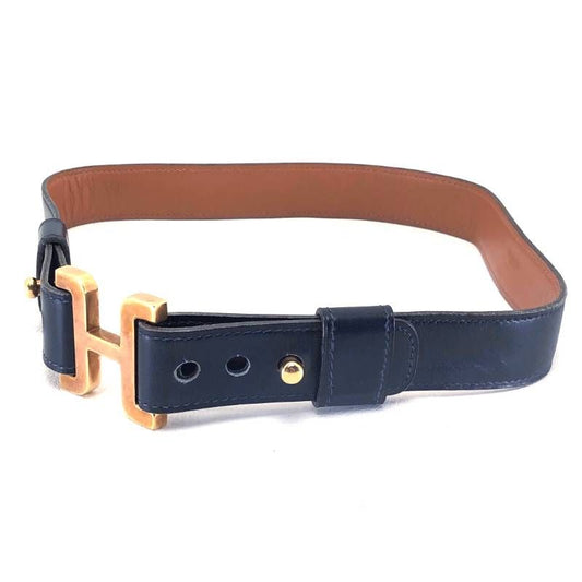 【 希少・ヴィンテージ】HERMES エルメス／Hバックル ベルト／レザー／ゴールド・ブラック
