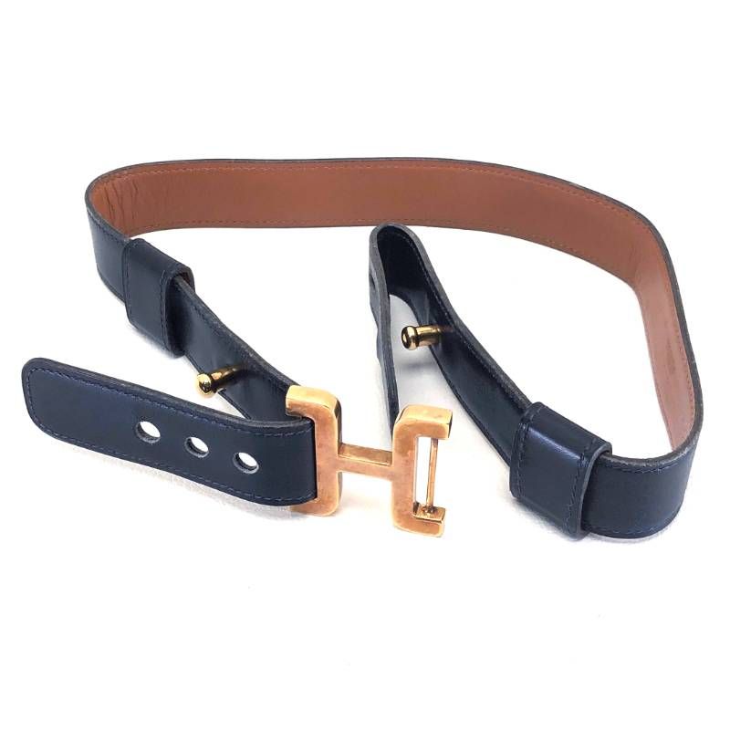 【 希少・ヴィンテージ】HERMES エルメス／Hバックル ベルト／レザー／ゴールド・ブラック